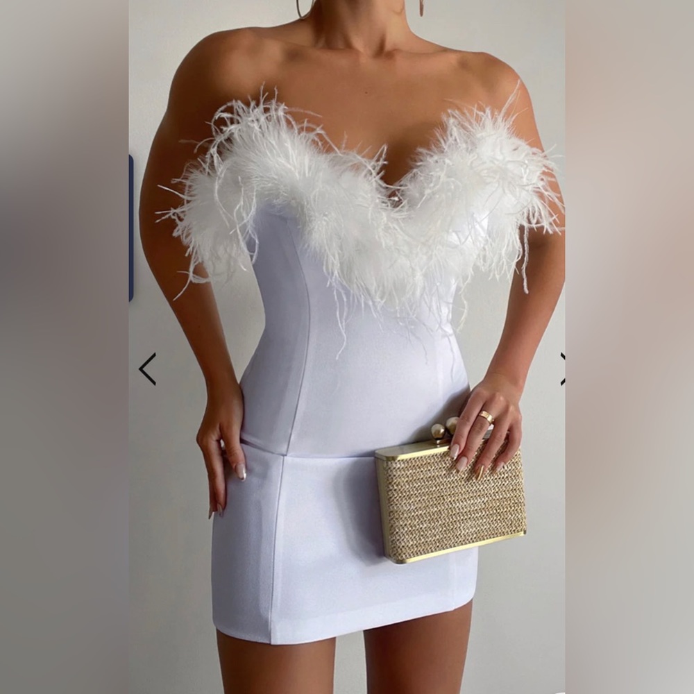 White feather mini dress